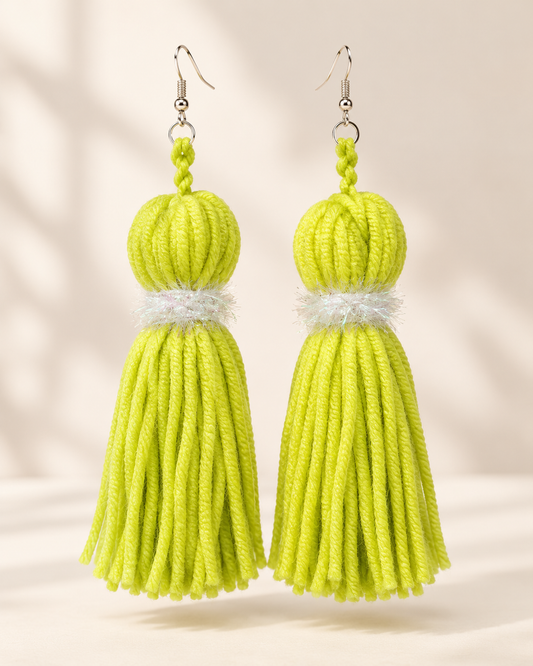 Lime Glow Tassel Earrings