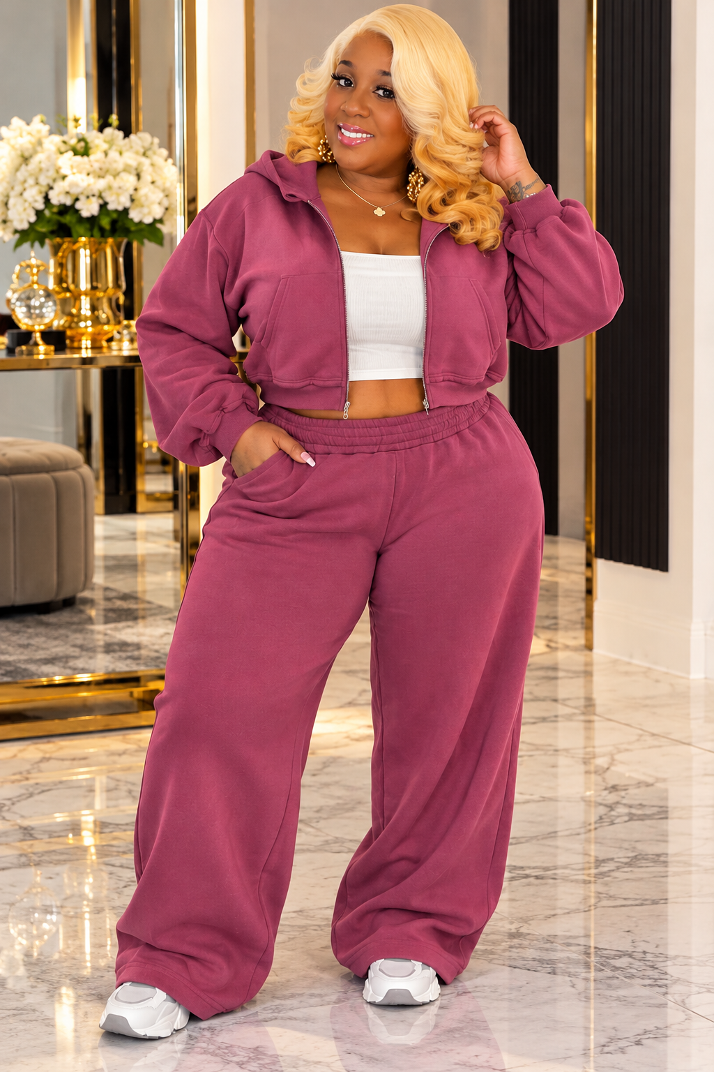 Mauve Luxe Cropped Jogger Set