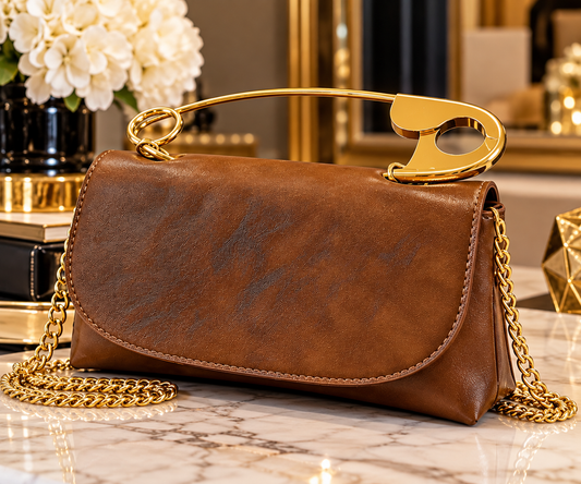 Golden Pin Clutch β Cognac