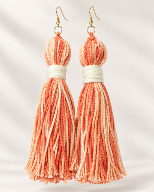 Coral Cream Tassel Earrings