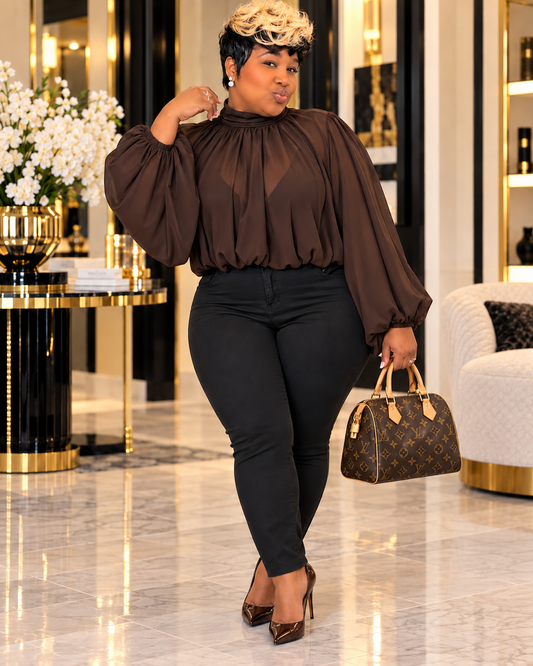 Mocha Muse Tie-Front Blouse