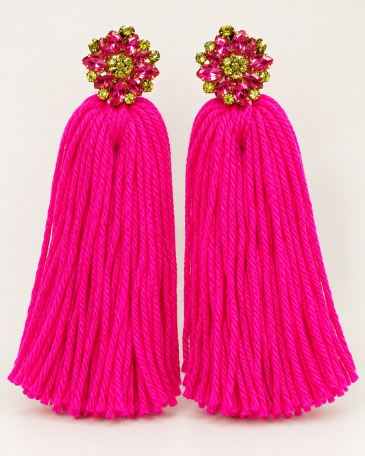 Pink Jewel Tassel Earrings