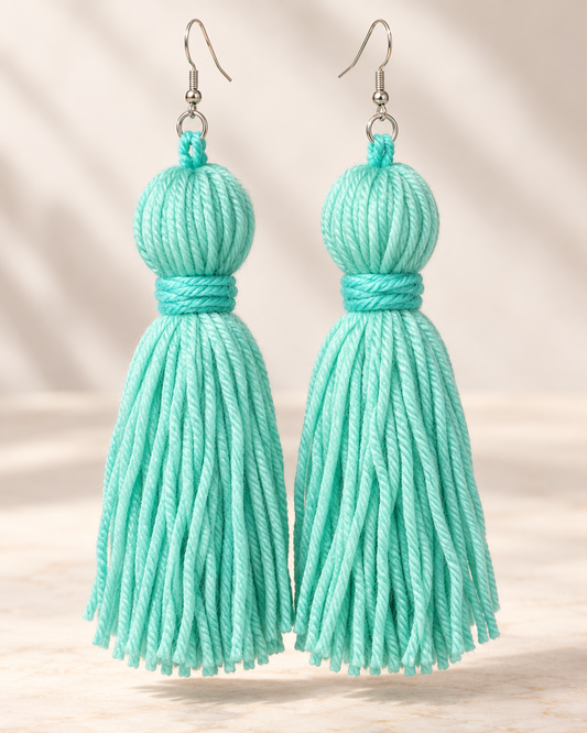 Aqua Breeze Tassel Earrings