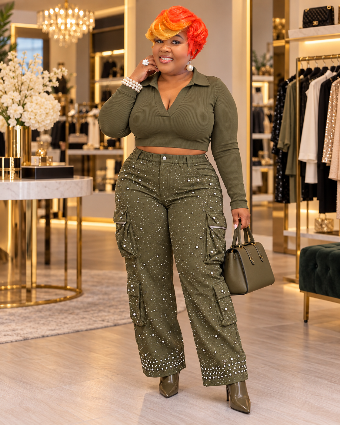 Bling & Curves Rhinestone Jeans Olive