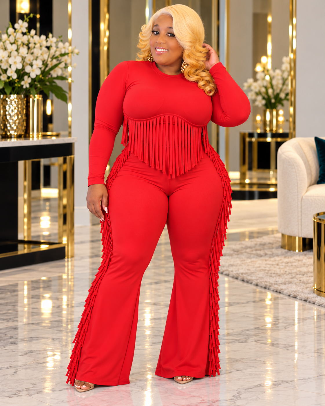 Ruby Fringe Statement Set