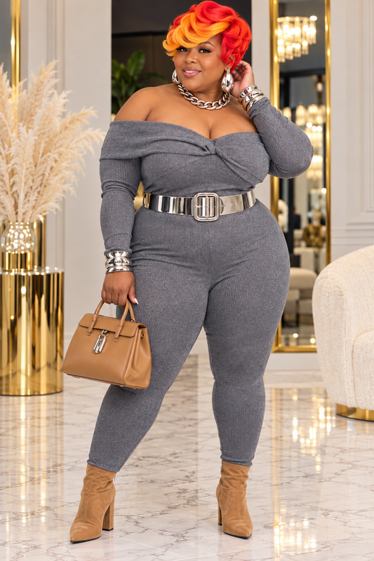 Slate Luxe Off-Shoulder Jumpsuit